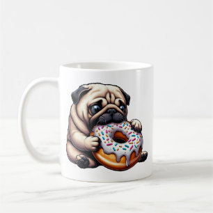 Cute pug doughnut cartoon funny munching coffee mug