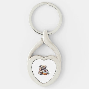Cute pug doughnut cartoon funny munching key ring