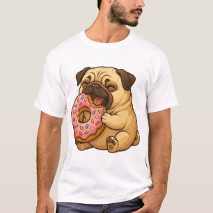 Cute pug doughnut cartoon funny munching  T-Shirt