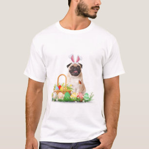 Cute Pug Easter Day Bunny Eggs Easter Costume T-Shirt