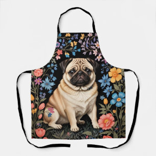 Cute Pug Elegant Colorful Floral Apron