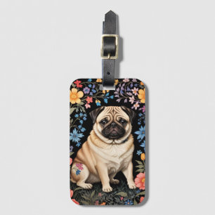 Cute Pug Elegant Colorful Floral Luggage Tag