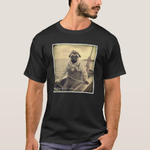 Cute Pug Fisherman on Boat Vintage Graphic T-Shirt