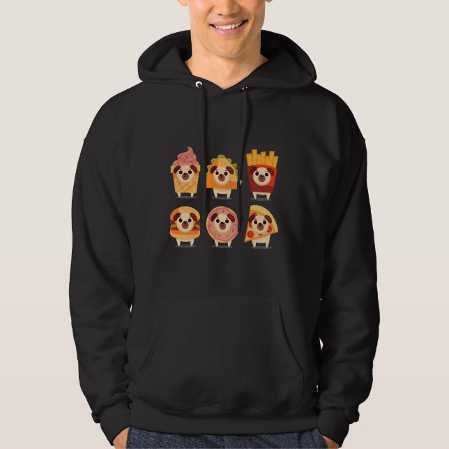 cute pug, funny pug, icecream pug, taco pug, frenc hoodie (Front)