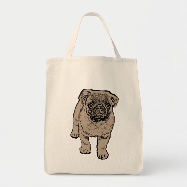 Cute Pug Grocery Tote Bag (Front)