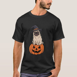 Cute Pug Halloween Witch Costume Pumpkin Funny Spo T-Shirt