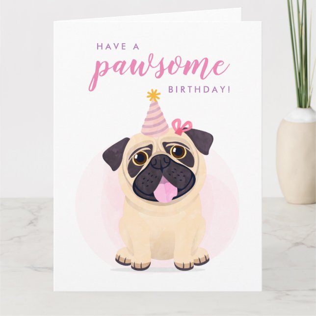 Cute Pug Happy Birthday card (Front)