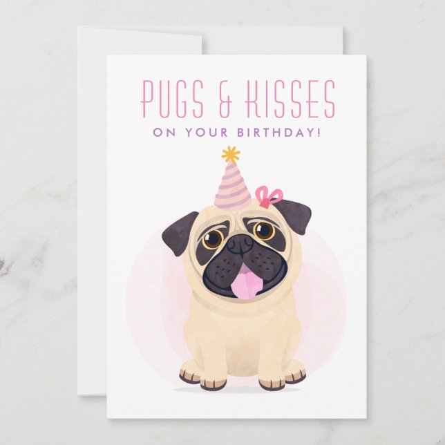 Cute Pug Happy Birthday card (Front)