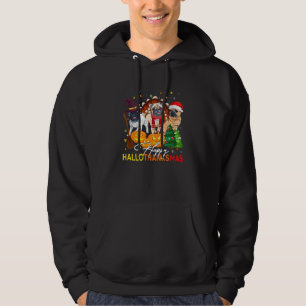 Cute Pug Happy Hallothanksmas Halloween Thanksgivi Hoodie