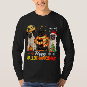 Cute Pug Happy Hallothanksmas Halloween Thanksgivi T-Shirt