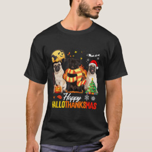 Cute Pug Happy Hallothanksmas Halloween Thanksgivi T-Shirt