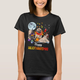 Cute Pug Happy Hallothanksmas Halloween Thanksgivi T-Shirt