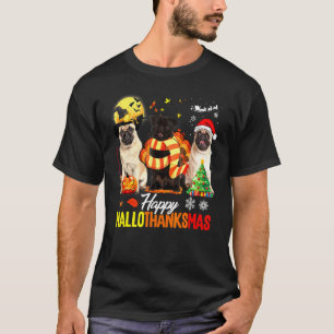 Cute Pug Happy Hallothanksmas Halloween Thanksgivi T-Shirt