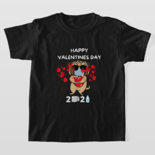 Cute Pug Heart Face Mask Happy Valentine's Day T-Shirt
