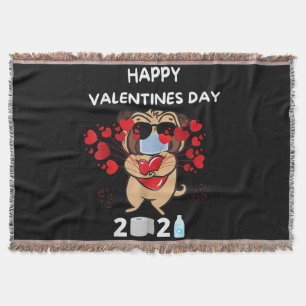 Cute Pug Heart Face Mask Happy Valentine's Day Throw Blanket