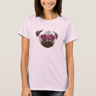 Cute Pug Hipster with Pink Glasses T-Shirt