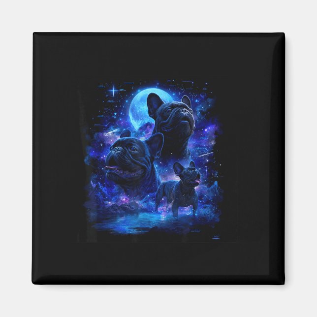 Cute pug howling at the moon 90s style moonlight magnet (Front)