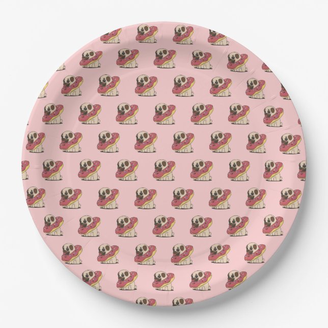 Cute Pug in a Doughnut Paper Plates (Front)