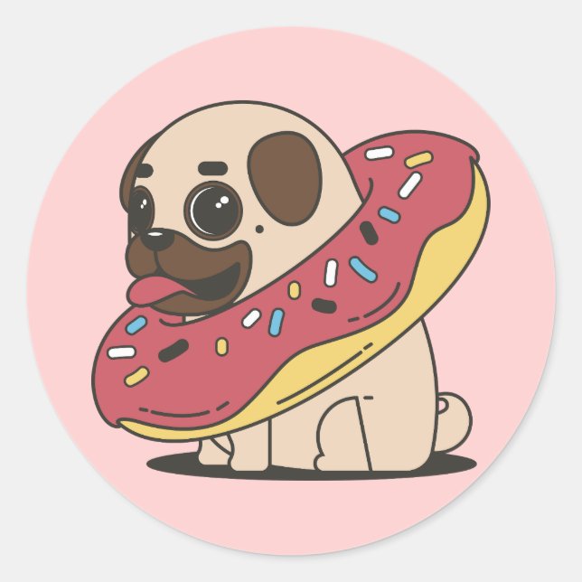 Cute Pug in a Doughnut Sticker (Front)