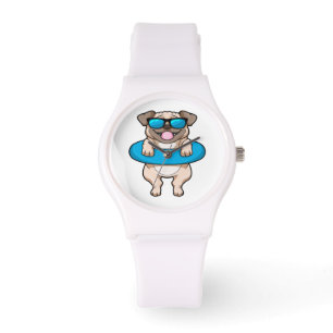 Cute Pug in Blue Float - Cute Animal Lover Watch