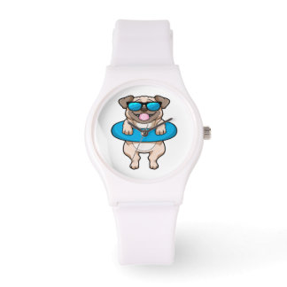Cute Pug in Blue Float - Cute Animal Lover Watch