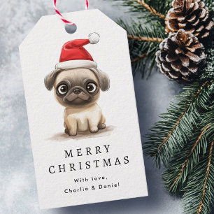 Cute pug in Santa hat illustration Merry Christmas Gift Tags