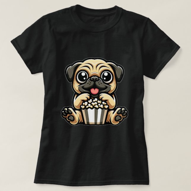 Cute Pug is eating Popcorn Cinema carnivals Costum T-Shirt (Design Front)