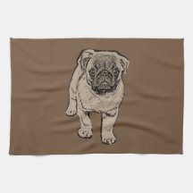 Cute Pug Kitchen Towel -Brown