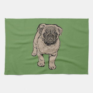 Cute Pug Kitchen Towel -Green