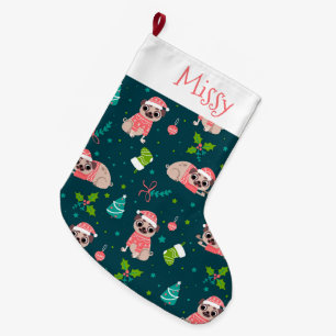 Cute Pug Large Christmas Stocking