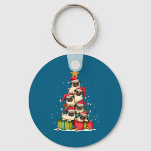 Cute Pug Le Dog Christmas Tree Xmas Hat Long Sleev Key Ring