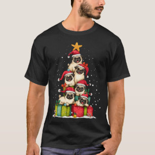 Cute Pug Le Dog Christmas Tree Xmas Hat Long Sleev T-Shirt