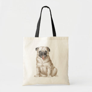 Cute Pug Life Puppy Dog Watercolor Funny Pugs Tote Bag