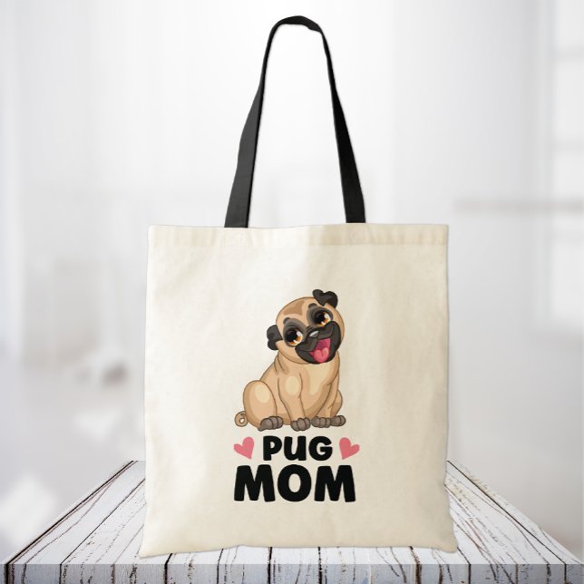 Cute Pug Mum Cartoon Puppy Dog Lover Funny Pugs Tote Bag (Creator Uploaded)