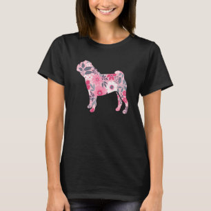 Cute Pug Mum Flower Floral Silhouette Dog Breed P T-Shirt
