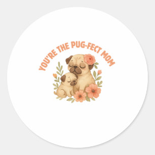 Cute Pug Mum Mother's Day Classic Round Sticker