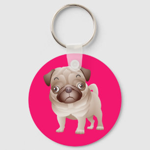Cute Pug Mum Puppy Cartoon Dog Lover Dad Key Ring