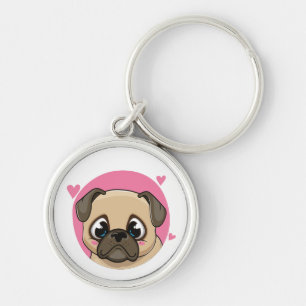 Cute Pug Mum Puppy Cartoon Dog Lover Dad Key Ring