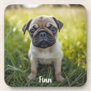 Cute Pug Personalised Beverage Coaster Set