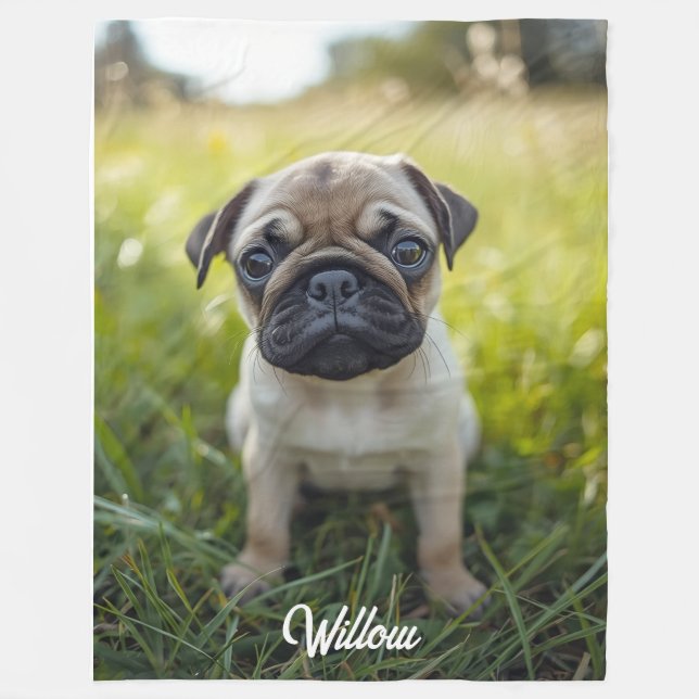 Cute Pug Personalised Fleece Blanket (Front)