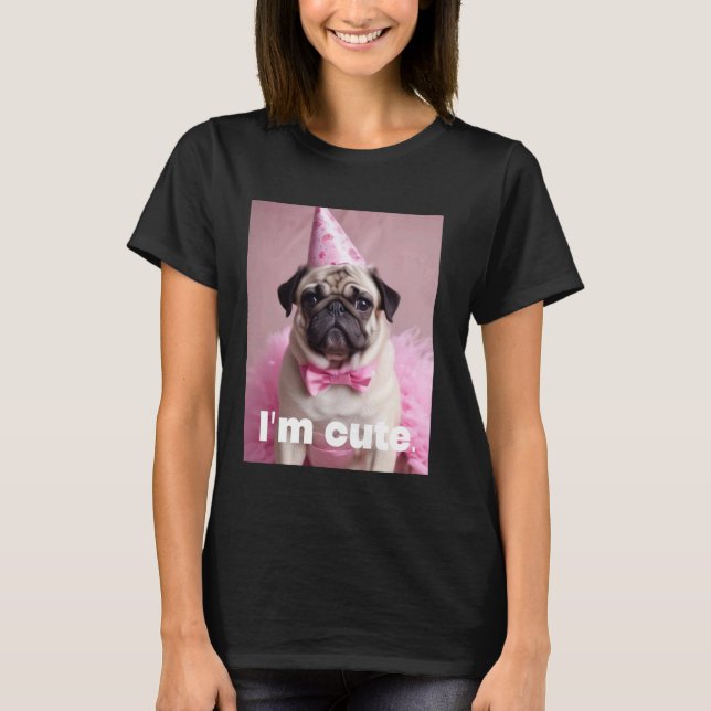 Cute Pug Pink T-Shirt (Front)