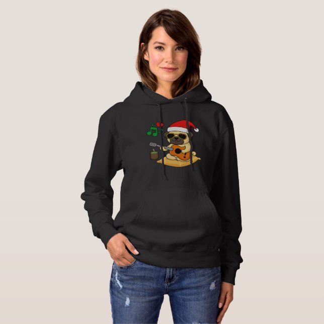 Cute Pug Playing Guitar Christmas Gift Hoodie (Front Full)