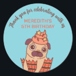 Cute Pug Puppy Dog Cartoon Kids Birthday Party Classic Round Sticker<br><div class="desc">Cute party favours for kids,  boys or girls who love animals. Perfect for kids birthday party,  party favours and thank you label. You can also customise the text for baby shower or other occasion and party.</div>