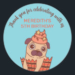 Cute Pug Puppy Dog Cartoon Kids Birthday Party Classic Round Sticker<br><div class="desc">Cute party favours for kids,  boys or girls who love animals. Perfect for kids birthday party,  party favours and thank you label. You can also customise the text for baby shower or other occasion and party.</div>