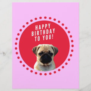 Cute Pug Puppy Dog Happy Birthday Red Dots Pink Custom Letterhead