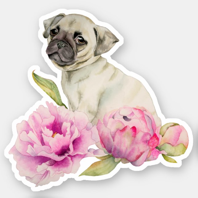 Cute Pug Puppy Dog Pink Floral (Front)