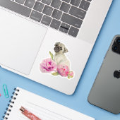 Cute Pug Puppy Dog Pink Floral (Laptop w/ iPhone)