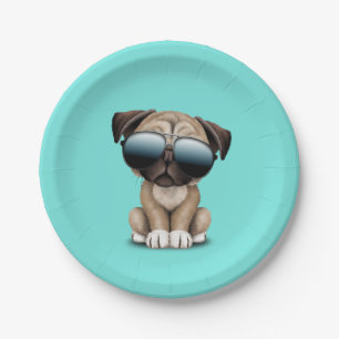 Cute Pug Puppy Dog Wearing Sunglasses Paper Plate