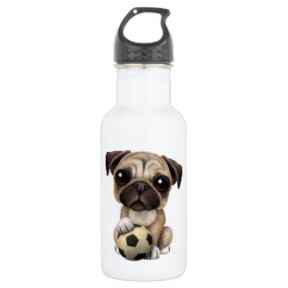 Cute Pug Puppy Dog With Football Soccer Ball 532 Ml Water Bottle