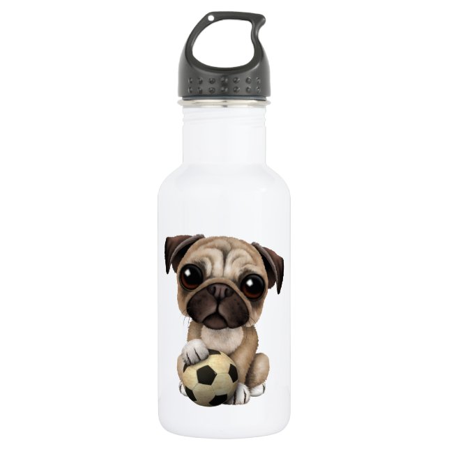 Cute Pug Puppy Dog With Football Soccer Ball 532 Ml Water Bottle (Front)